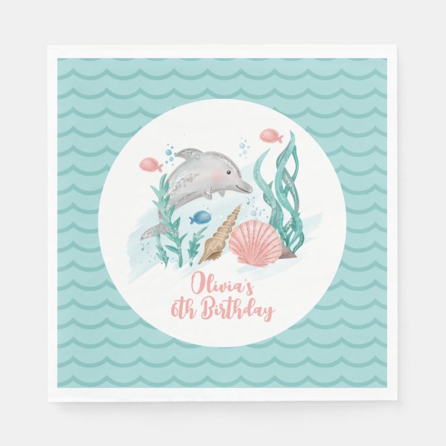 Serviette En Papier Anniversaire dauphin sous la mer (Devant)