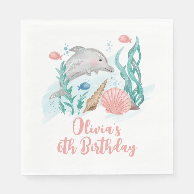 Serviette En Papier Anniversaire dauphin sous la mer (Devant)