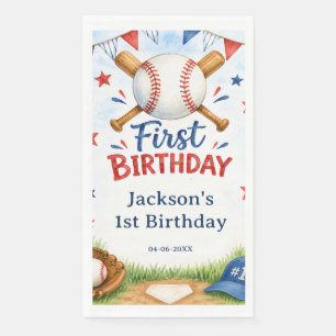 Serviette En Papier Anniversaire de 1 an de baseball à l'aquarelle