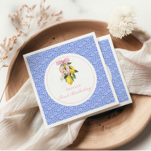 Serviette En Papier Anniversaire de 1 an prépa Ruban Rose Citron