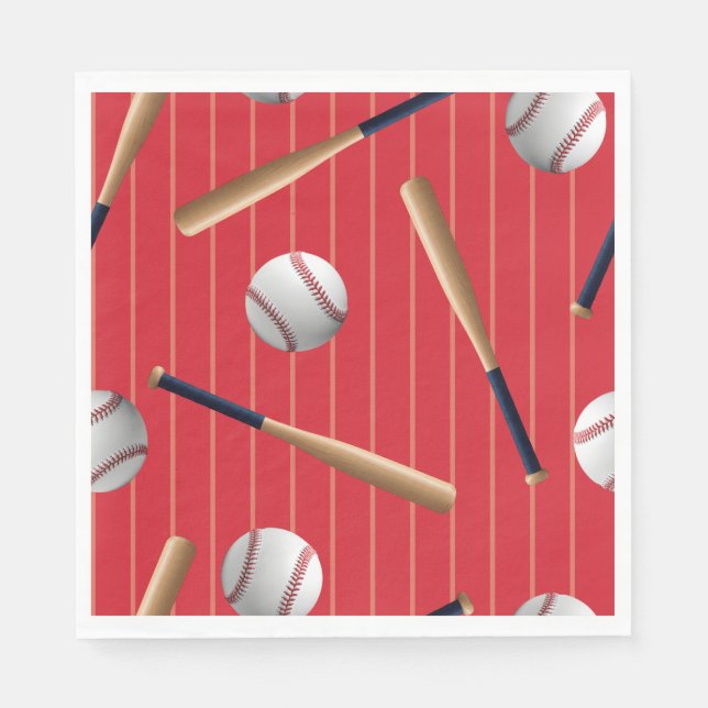 Serviette En Papier Anniversaire de baseball rouge et bleu (Devant)