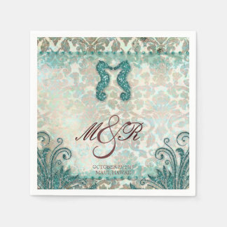 Serviette En Papier Anniversaire de Beach Seahorse Mariage damassé