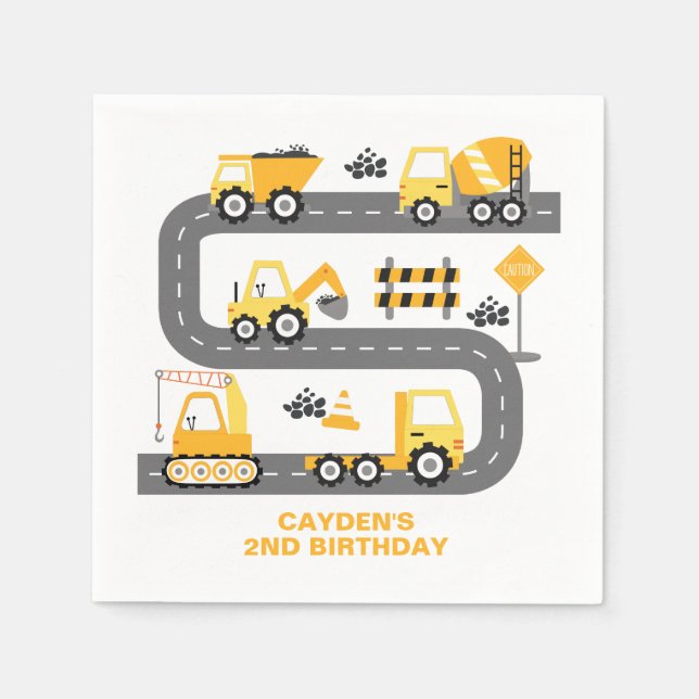 Serviette En Papier Anniversaire de camion de construction (Devant)