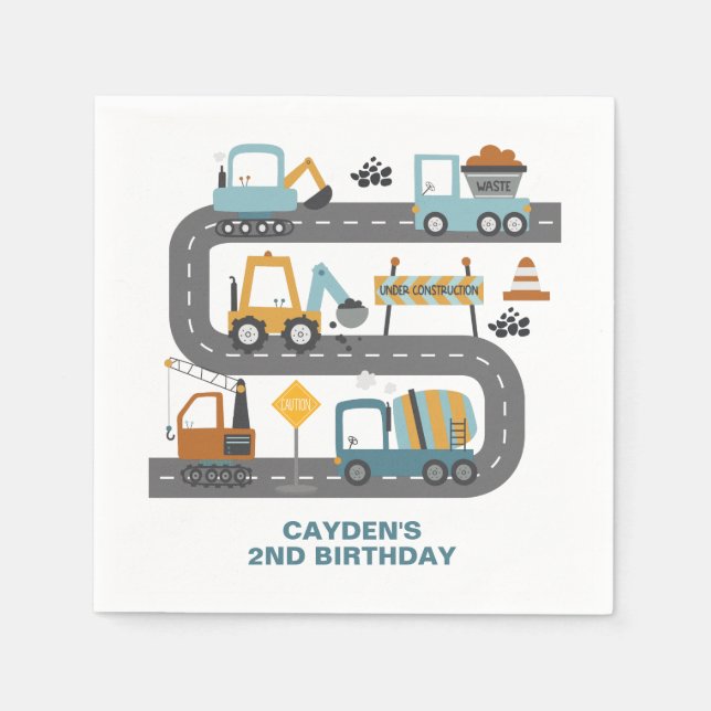 Serviette En Papier Anniversaire de camion de construction (Devant)