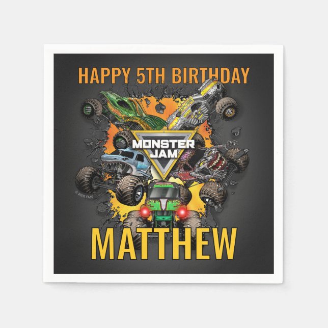 Serviette En Papier Anniversaire de Camions Monster Jam (Devant)