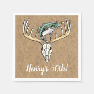 Serviette En Papier Anniversaire de chasse de pêche cinquantième