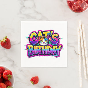 Serviette En Papier Anniversaire de chat Arc-en-ciel Glitch