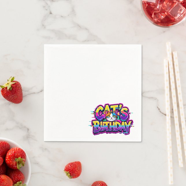 Serviette En Papier Anniversaire de chat Arc-en-ciel Glitch (En situation)
