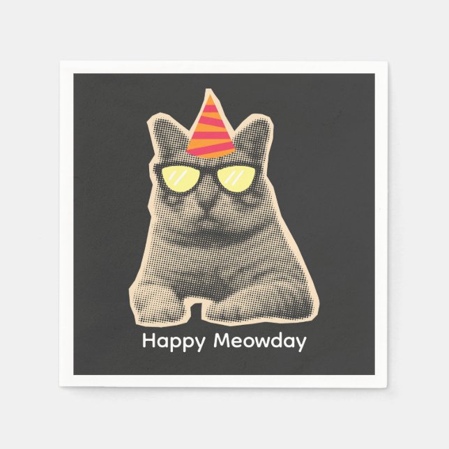 Serviette En Papier Anniversaire de chat drôle (Devant)