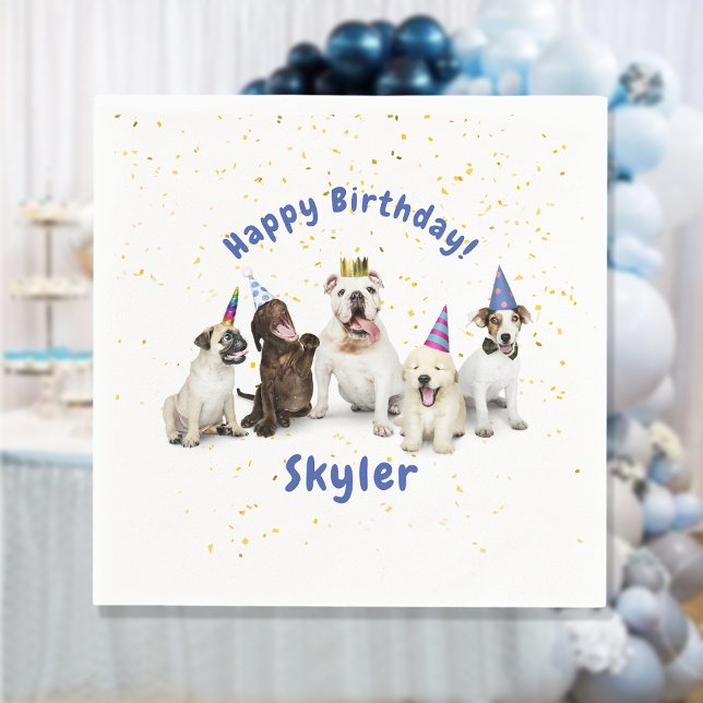 Serviette En Papier Anniversaire de chien | Bleu (Créateur téléchargé)