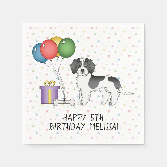 Serviette En Papier Anniversaire de chien Mini Goldendoodle Parti-Colo (Devant)