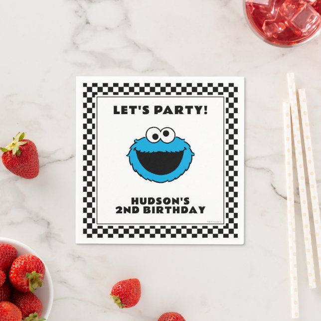 Serviette En Papier Anniversaire de Cookie Monster à carreaux (En situation)
