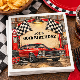 Serviette En Papier Anniversaire de course de voiture de muscle de gar