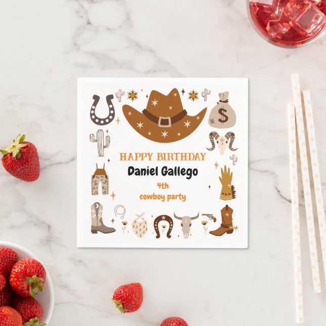 Serviette En Papier Anniversaire de cow-boy mignon marron (En situation)