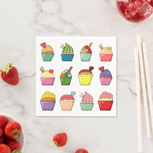 Serviette En Papier Anniversaire de Cupcake (En situation)