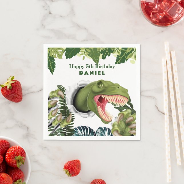 Serviette En Papier Anniversaire de dinosaure 3D (En situation)
