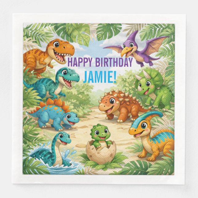 Serviette En Papier Anniversaire de dinosaure pour enfants mignons (Devant)