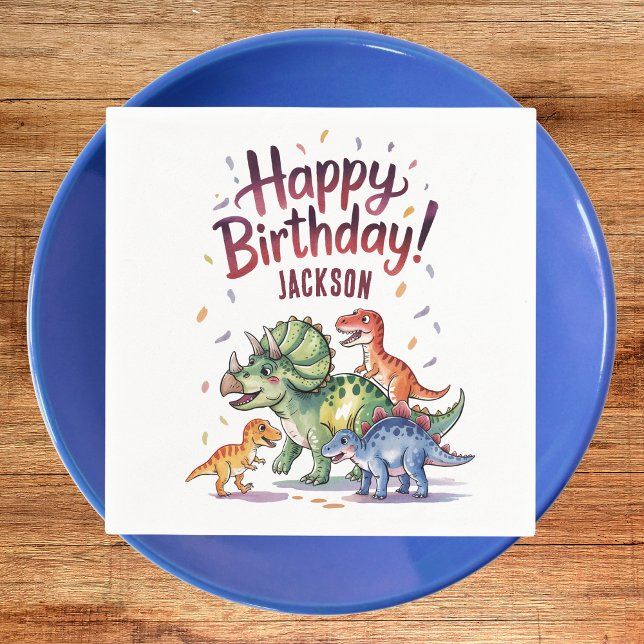 Serviette En Papier Anniversaire de dinosaures personnalisées (Créateur téléchargé)