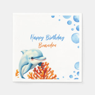 Serviette En Papier Anniversaire de enfant dauphin de corail bleu et o