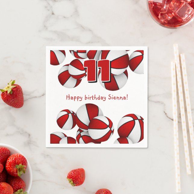Serviette En Papier anniversaire de enfant de basket blanc rouge (En situation)