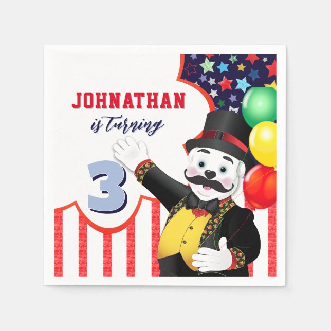 Serviette En Papier Anniversaire de enfant de cirque Ours Polaire (Devant)