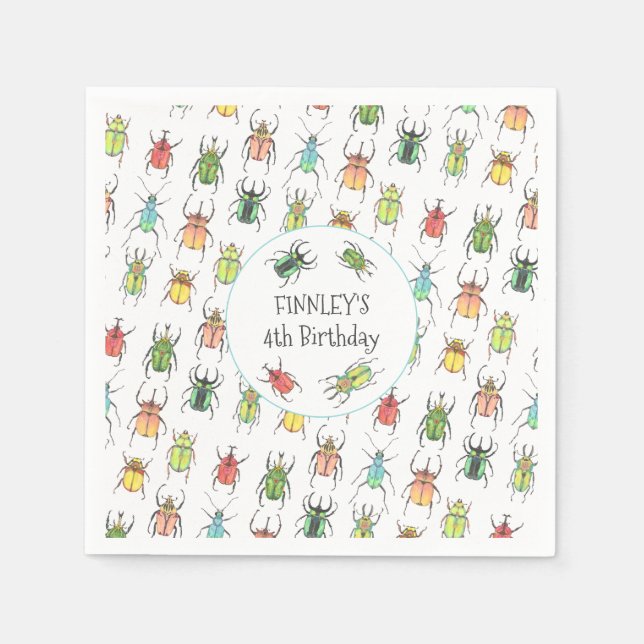 Serviette En Papier Anniversaire de enfant Love Bugs Beetles (Devant)