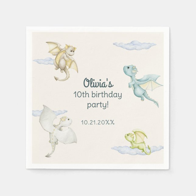 Serviette En Papier Anniversaire de enfant Magical Castle Cute Dragons (Devant)