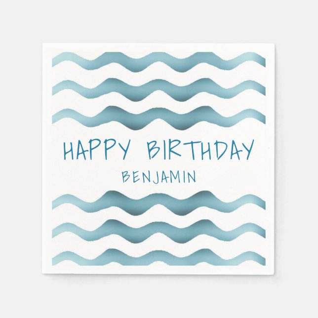 Serviette En Papier Anniversaire de enfant Marine Blue Waves (Devant)