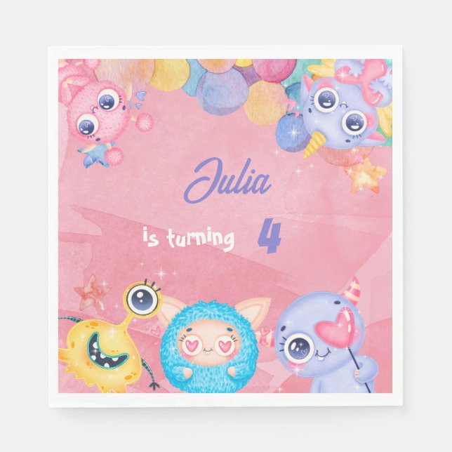 Serviette En Papier Anniversaire de enfant mignon Little Monster (Devant)