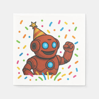 Serviette En Papier Anniversaire de enfant Party Napkin - Red Robot Th