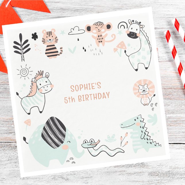 Serviette En Papier Anniversaire de enfant sauvage d'animaux de safari (Créateur téléchargé)