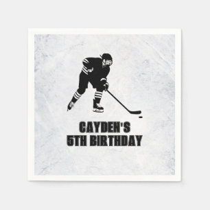 Serviette En Papier Anniversaire de hockey noir et blanc