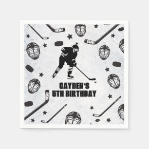 Serviette En Papier Anniversaire de hockey noir et blanc