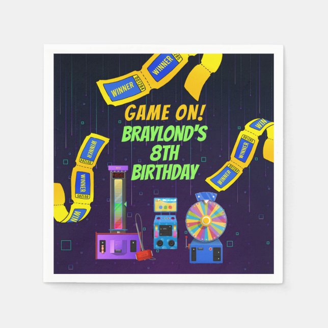 Serviette En Papier Anniversaire de jeu et d'arcade (Devant)