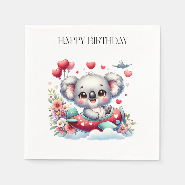 Serviette En Papier Anniversaire de Koala Pilote (Devant)