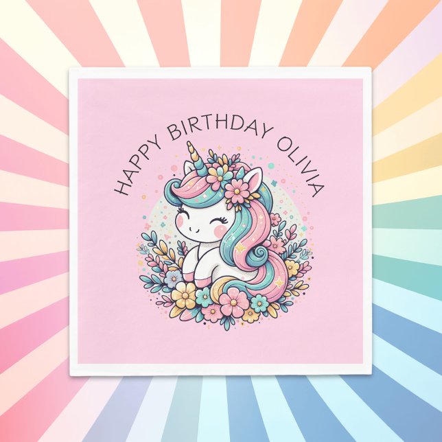 Serviette En Papier Anniversaire de la fille Pink Unicorn personnalisé (Créateur téléchargé)