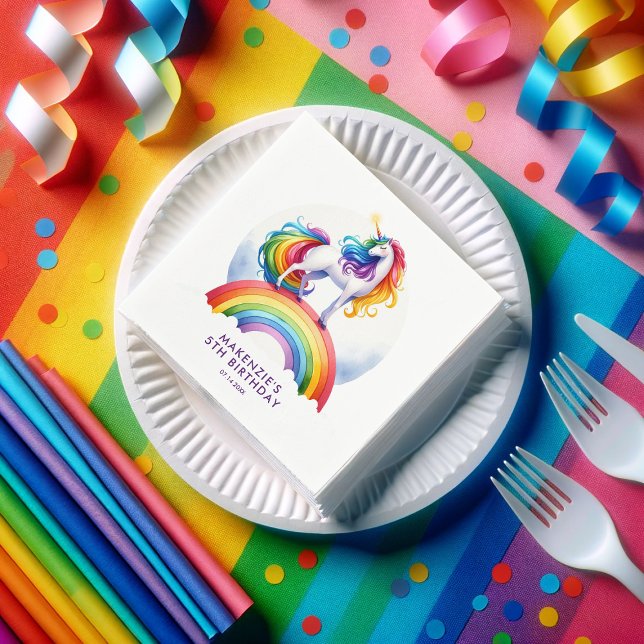 Serviette En Papier Anniversaire de la licorne arc-en-ciel magique (Unicorn rainbow birthday party napkins)