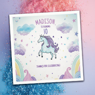 Serviette En Papier Anniversaire de la licorne bleu magique et violet
