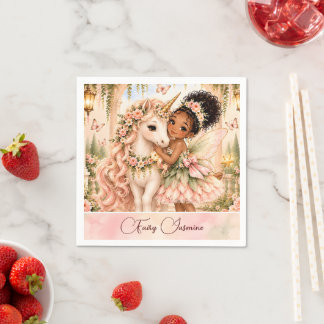 Serviette En Papier Anniversaire de la licorne fée afro-américaine