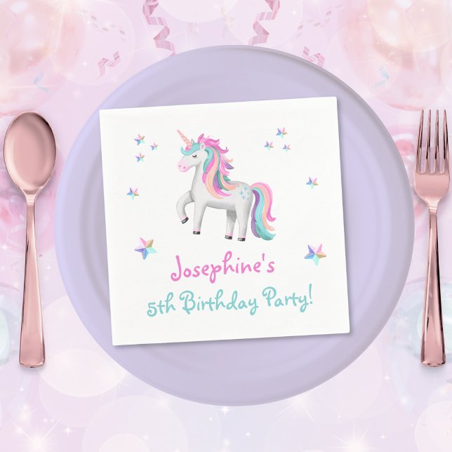 Serviette En Papier Anniversaire de la licorne magique pour enfants (Mockup View
)