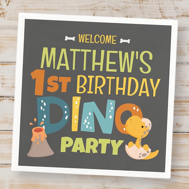 Serviette En Papier Anniversaire de la mignonne Dino Dinosaur (Créateur téléchargé)
