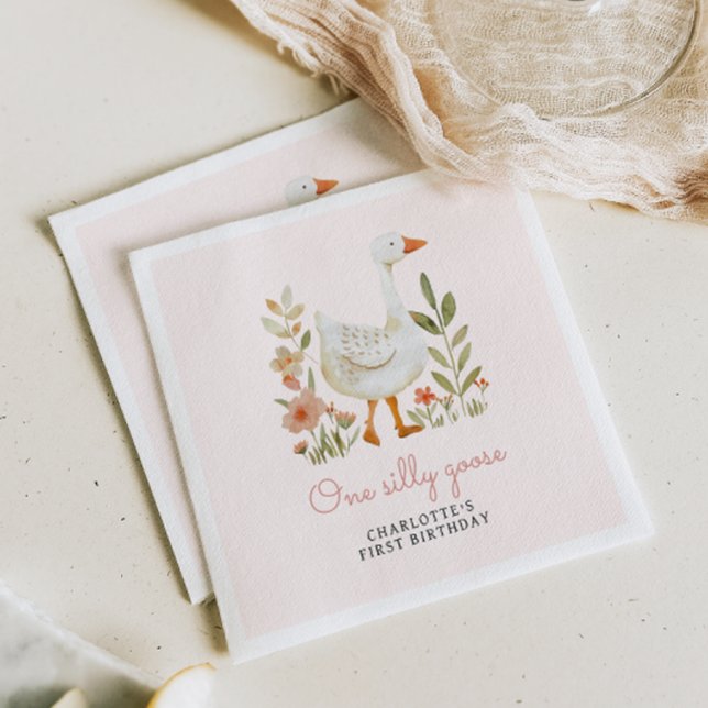 Serviette En Papier Anniversaire de la Oie Silly Rose (Créateur téléchargé)