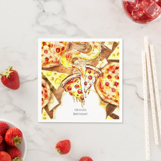 Serviette En Papier Anniversaire de la pizza de fête simple (En situation)
