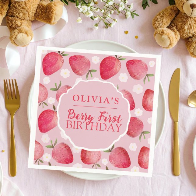 Serviette En Papier Anniversaire de la première fraise rouge Berry (Créateur téléchargé)