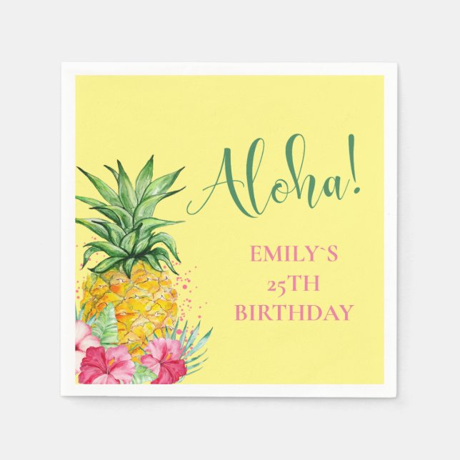 Serviette En Papier Anniversaire de l'Aloha Tropical Pineappical Hawai (Devant)