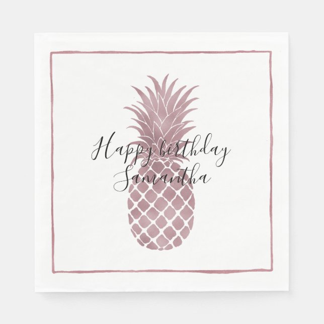 Serviette En Papier Anniversaire de l'ananas rose (Devant)