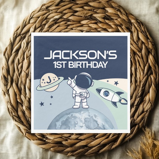 Serviette En Papier Anniversaire de l'astronaute spatial mignon (Cute Outer Space Astronaut Birthday Napkins)