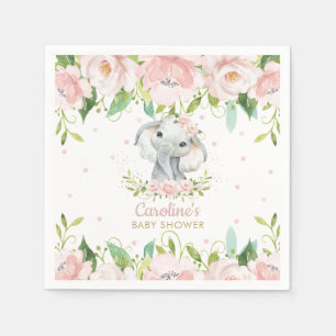 Serviette En Papier Anniversaire de l'éléphant floral rose roux