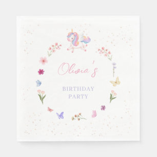 Serviette En Papier Anniversaire de licorne à l'aquarelle magique