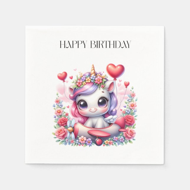 Serviette En Papier Anniversaire de Licorne Pilote (Devant)